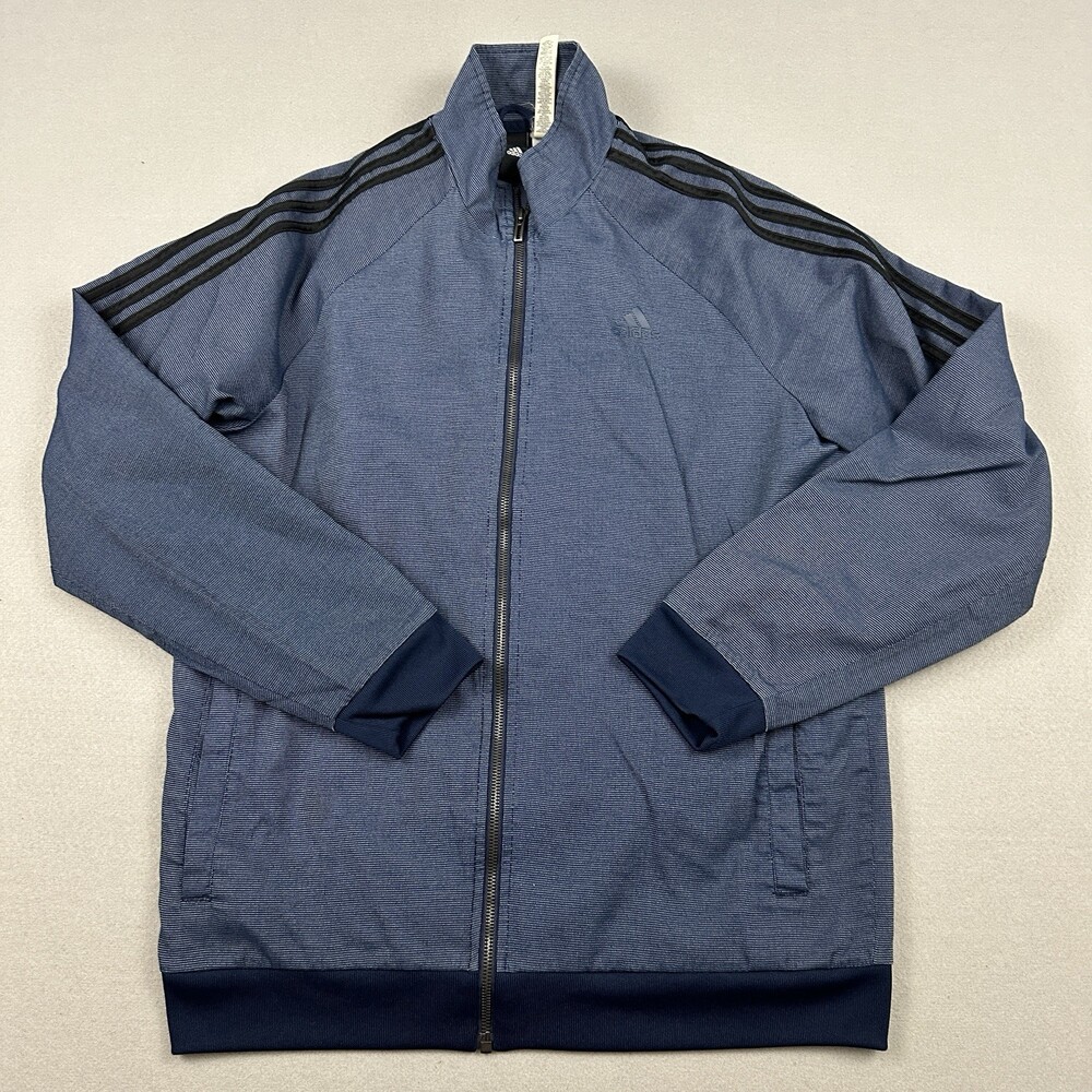 Adidas Track Jacket Men Medium Blue Dots Full Zip 3 Stripes Pockets M *